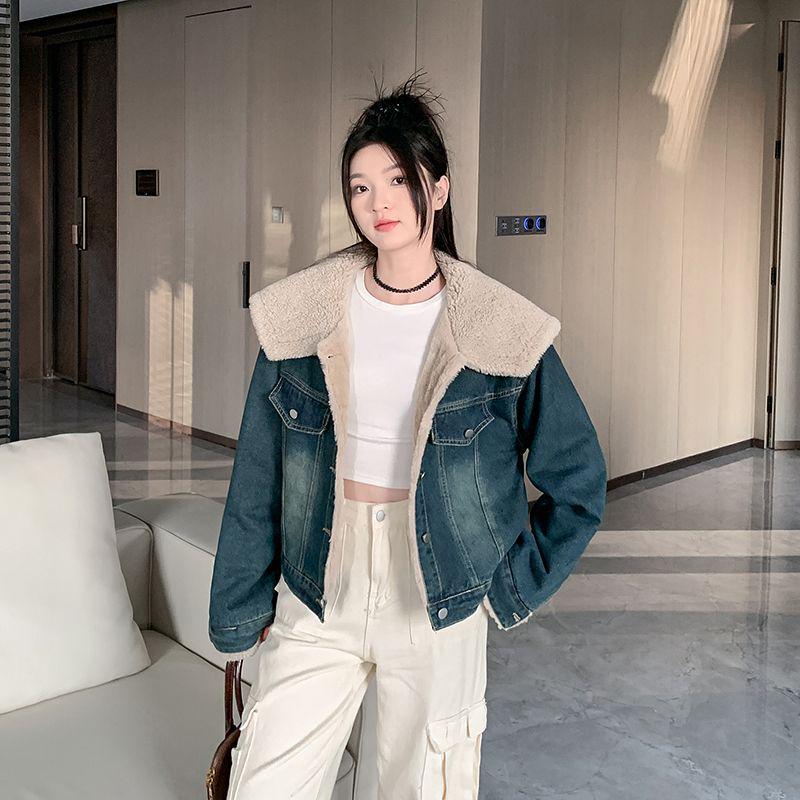 Women s Korean Style Loose Lapel Denim Jacket - Autumn/Winter 2024 Extra Large синий