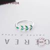 Green Leaf Handmade Creative BFCLUB Silver Color Temperament Personality Fashion Female Trendy Resizable Opening Rings