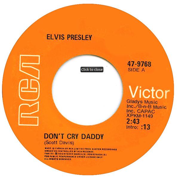 

7inch Record ELVIS PRESLEY - Don t Cry Daddy 479768 RCA VICTOR 1969 Canada Rock Used