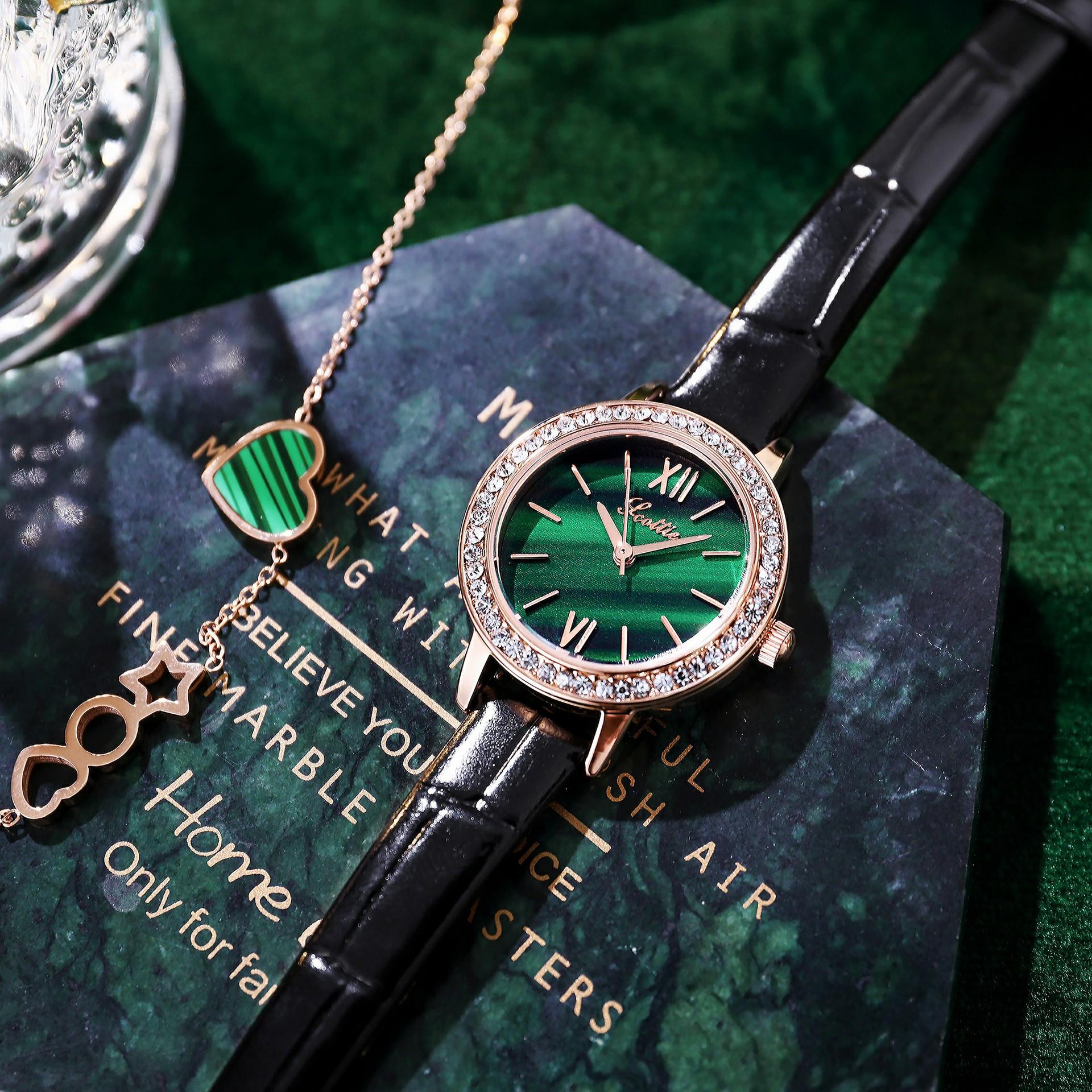 Retro Small Dial Niche Women S Watch Small Green Watch Waterproof Leather Strap Watch Women