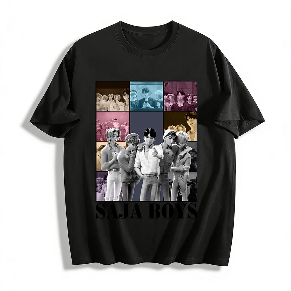 

Saja Boys Virtual Boy Group Collage Print T-shirt Trendy Anime Idol Peripheral Loose Casual Top Pure cotton T-shirt XXS