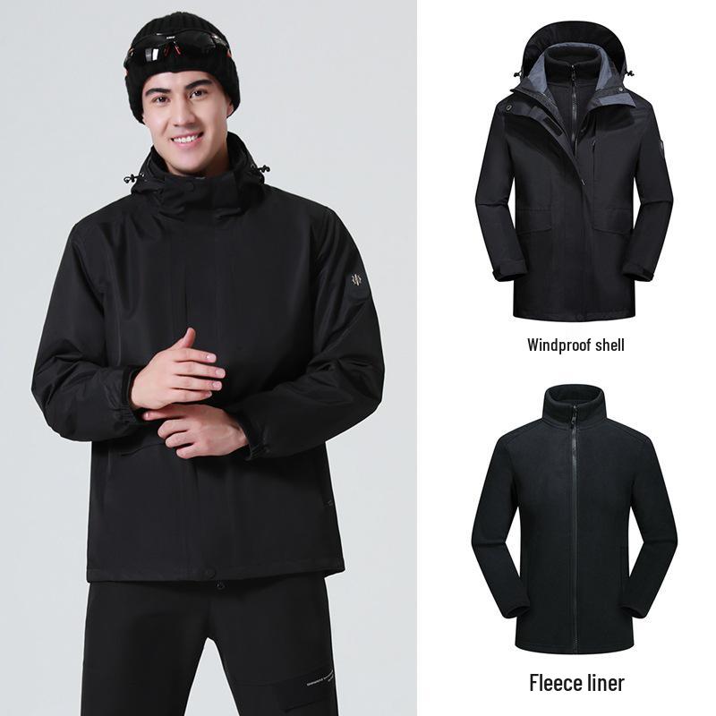 

Мужская и женская отстегивающаяся флисовая ветровка три в одном: Ветрозащитная, Водонепроницаемая, Теплая куртка для пеших прогулок для пар. Large