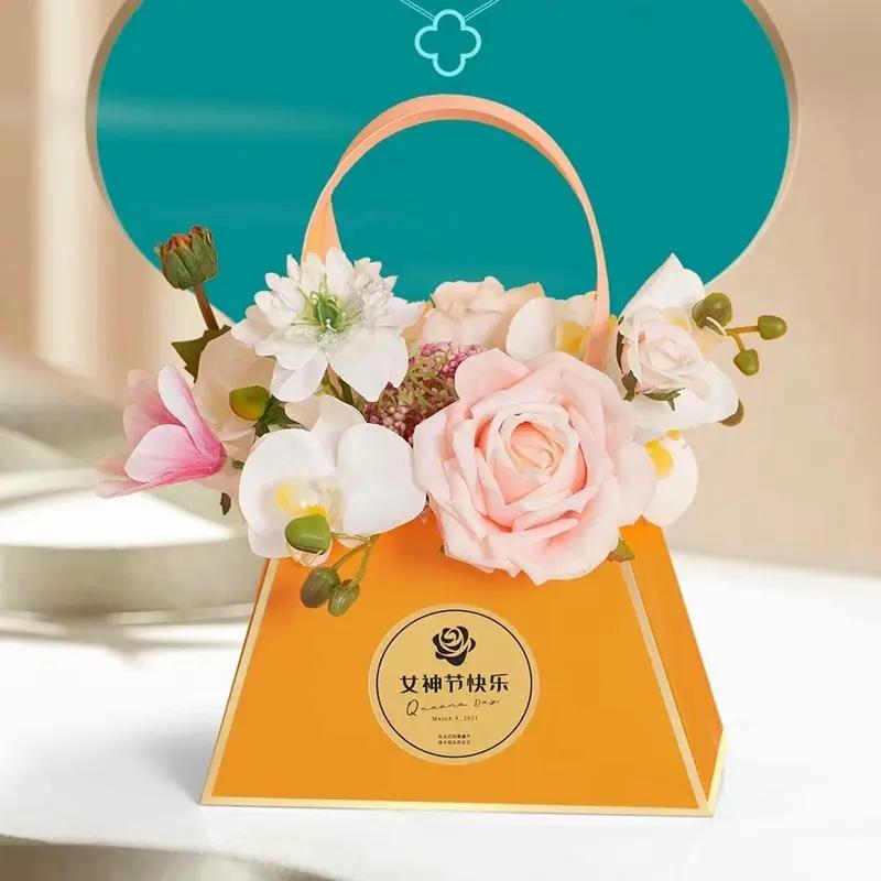 Wedding Party Valentine'S Day Rose Flower Gift Box Carry Bag Flower Box Portable Flower Bouquets Packaging Box Basket Storage