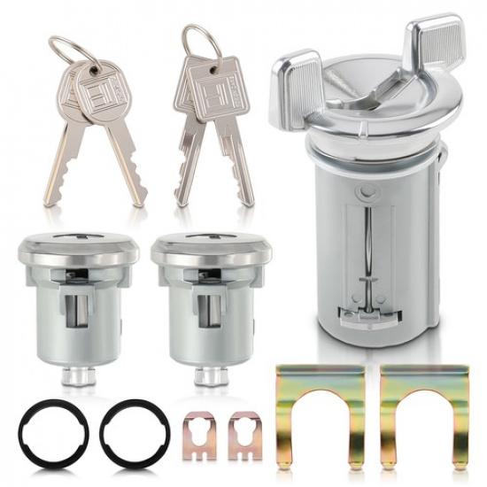 

Chrome Ignition Key Switch Cylinder & Door Lock Pair Set W/ Keys for GM 701398