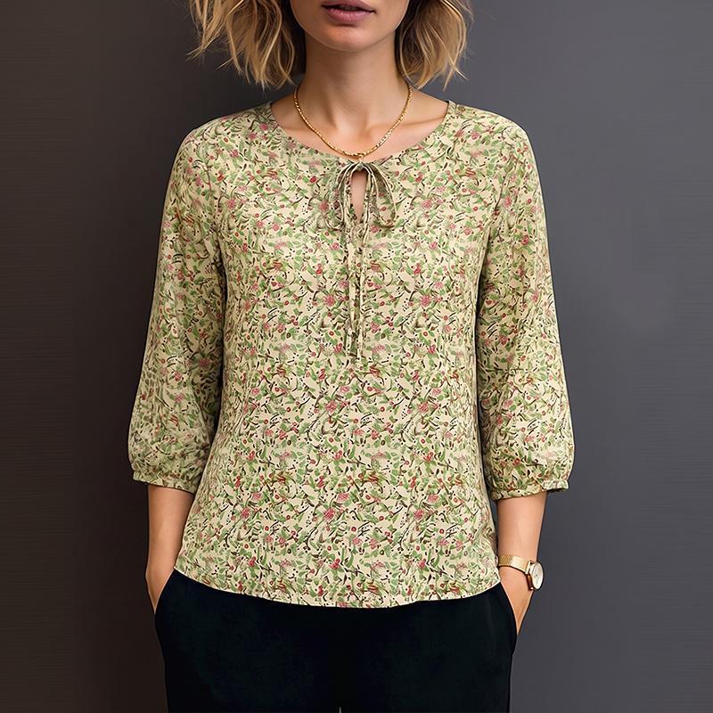 ZANZEA Women Elegant Round Neck Loose 3/4 Sleeve Floral Print Blouse