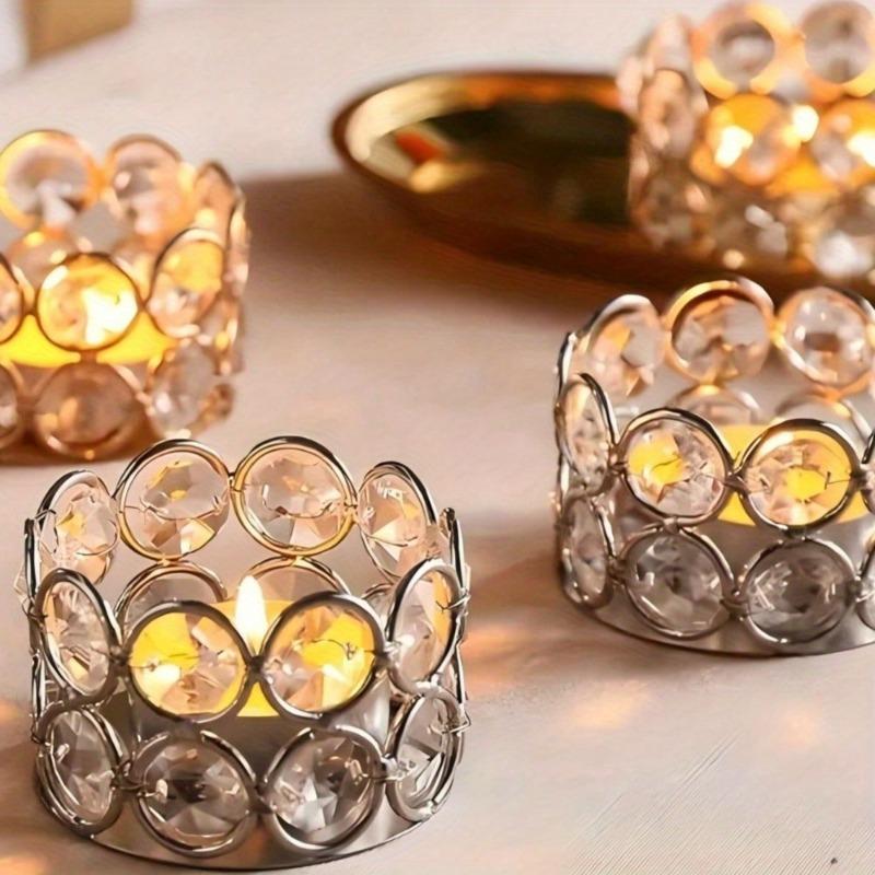 Crystal Tealight Candle Holders with Diamond Cylinder Design Finish for Wedding Centerpieces Table Decor Fireplace Candelabra
