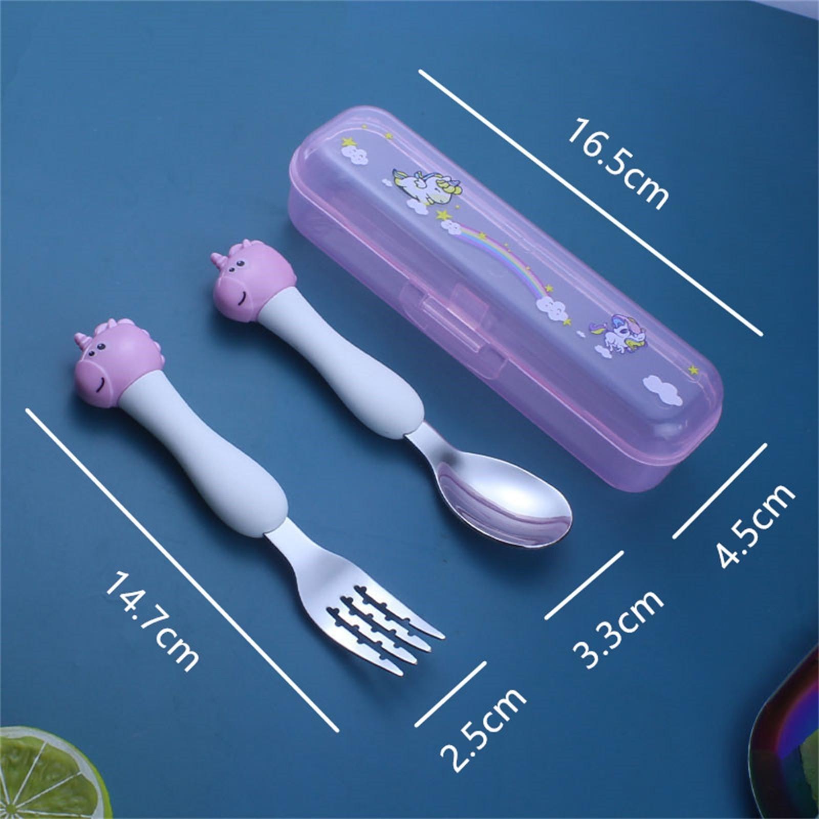 

304 Нержавеющая сталь Вилки и ложки Набор столовых приборов с ложкой и вилкой, Милая мультяшная посуда с коробкой для путешествий One Size