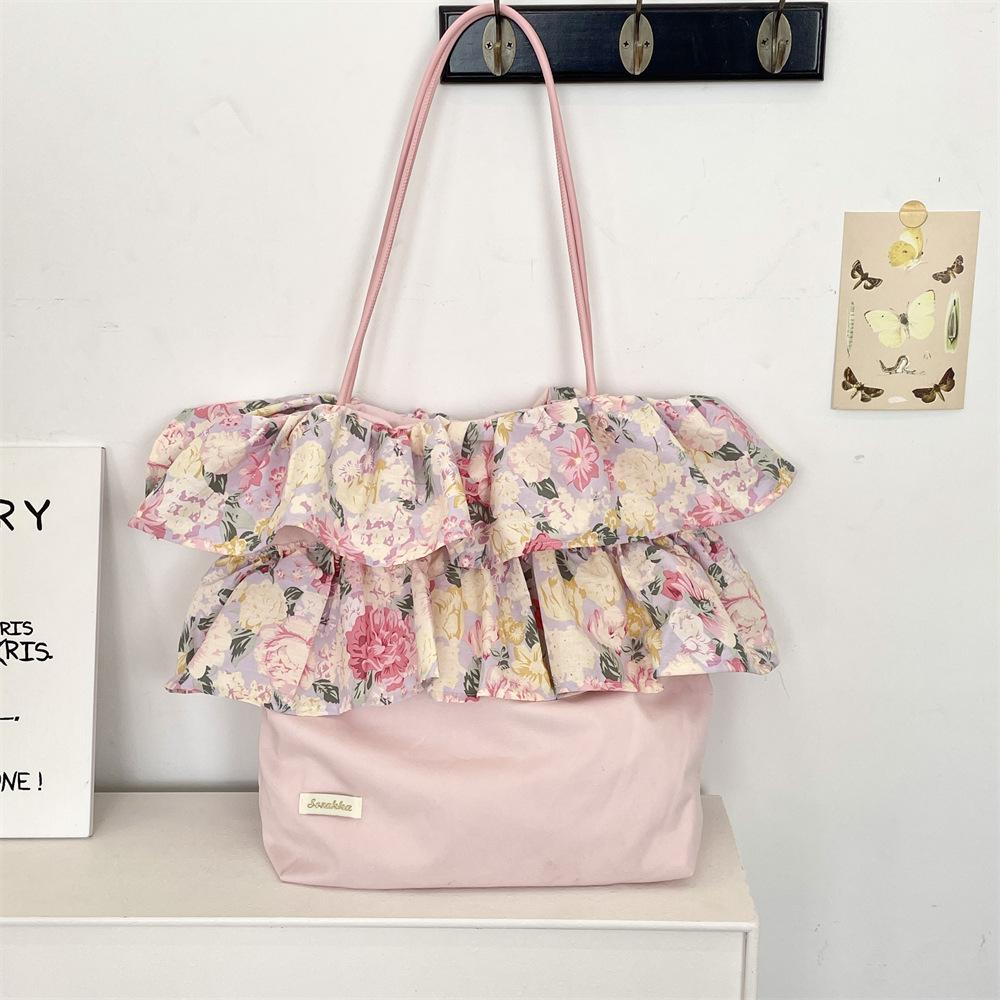 

423 Новая ретро роза цветочная вставка на плечо женская с оборкой край большая вместимость портативная сумка под мышкой