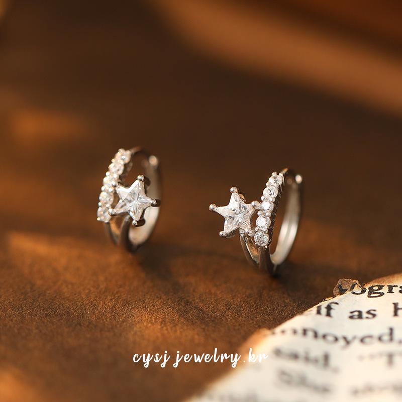 Cui Yan S925 Sterling Silver Korean Star Zirconia Hoop Earrings, Niche Design for Women 925 Silver