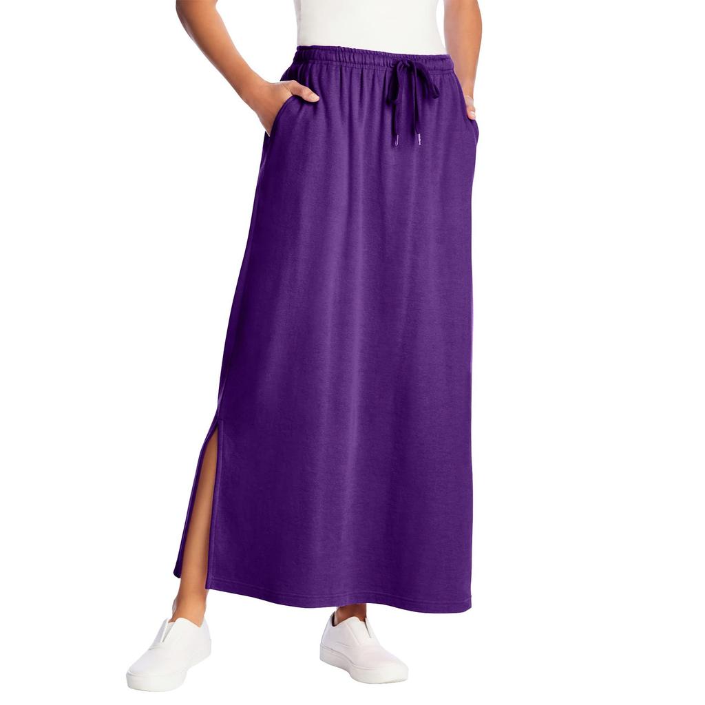 Womens Casual Maxi Skirts High Waist Trendy Drawstring Side Slit Skirts With Pockets