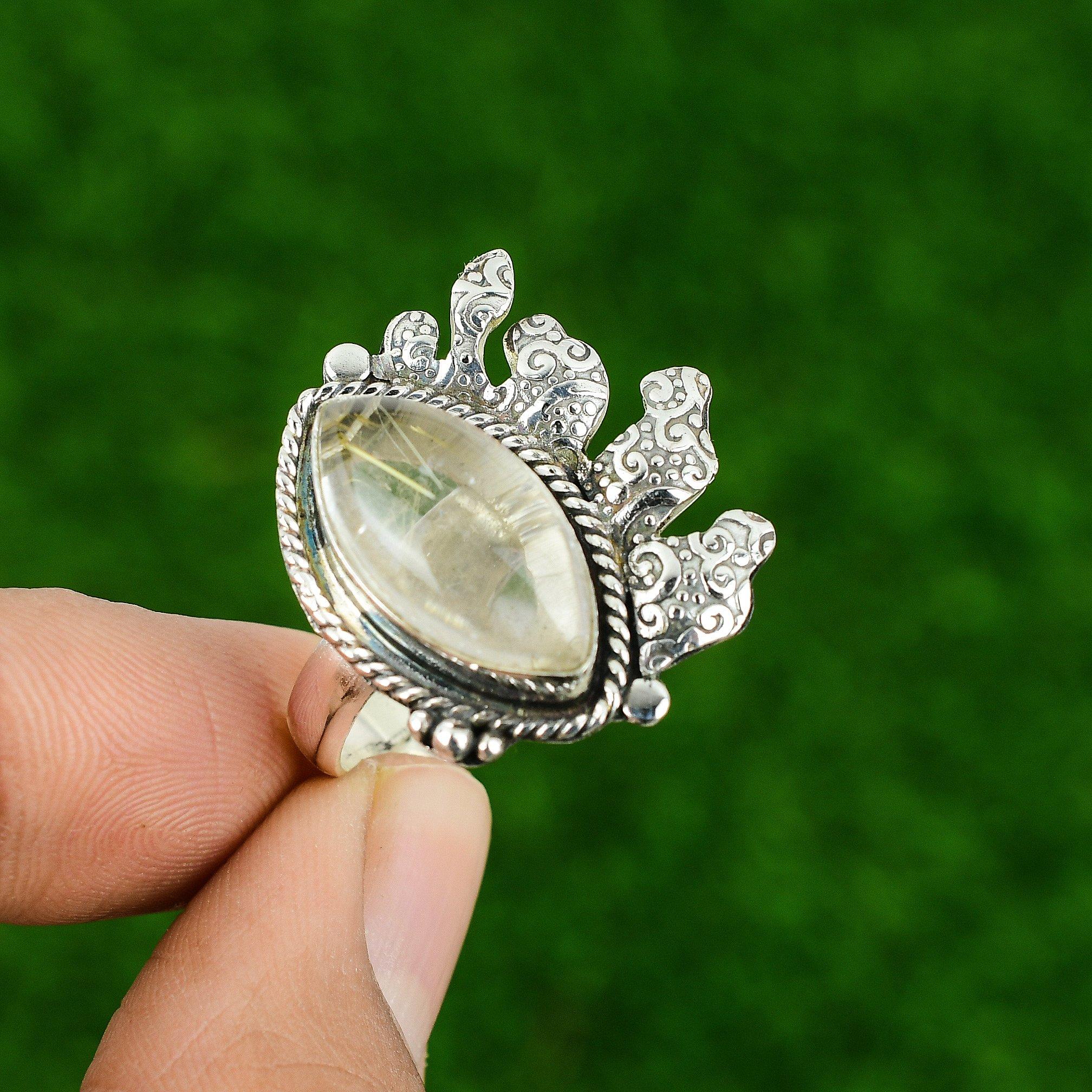 

Gift For Her Natural Golden Rutile Stackable Adjustable Ring 925 Silver Adjustable