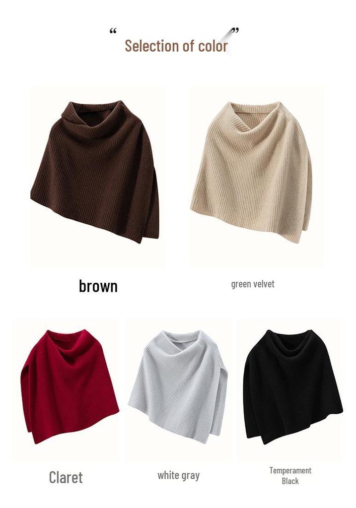 Women's Cashmere Wool Pullover Shawl - Autumn/Winter Coin Stitch Double-Strand Thick Knit