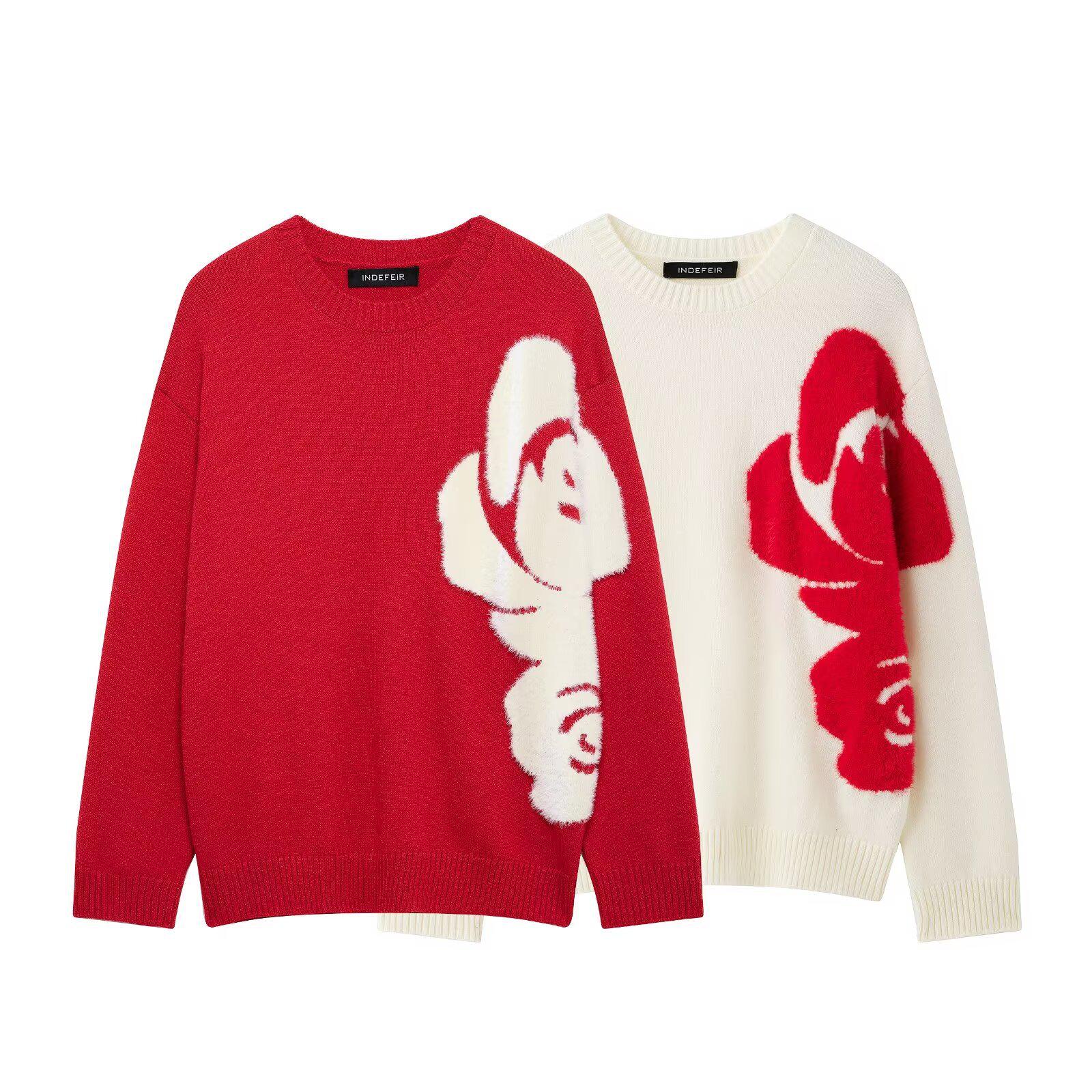 

Spring 2025 Color Block Jacquard Round Neck Knit Sweater for Women Small