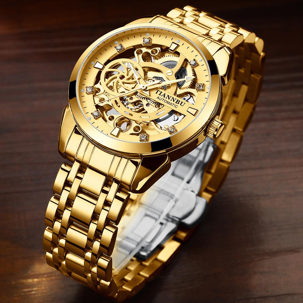 Tiannbu Tianbo Automatic Mechanical Men'S Watch Luminous Waterproof Steel Belt Butterfly Buckle Tourbillon Watch Men