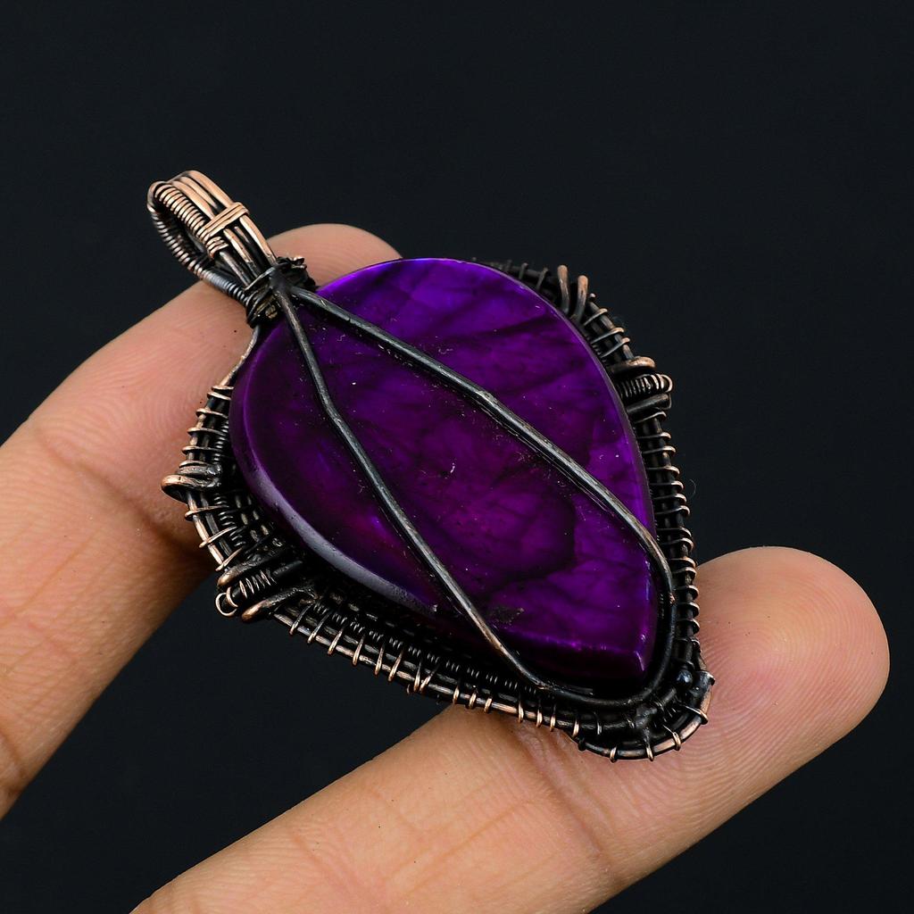 Purple Flash Labradorite Jewelry,  999 Copper Wire Wrapped Pendant Handmade Gemstone Jewelry, Gifts For Wife Brand New Pendant