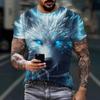 Summer Round Neck 3D Print Wolf Pattern Top Fashionable Casual Short Sleeved Men's T-shirts