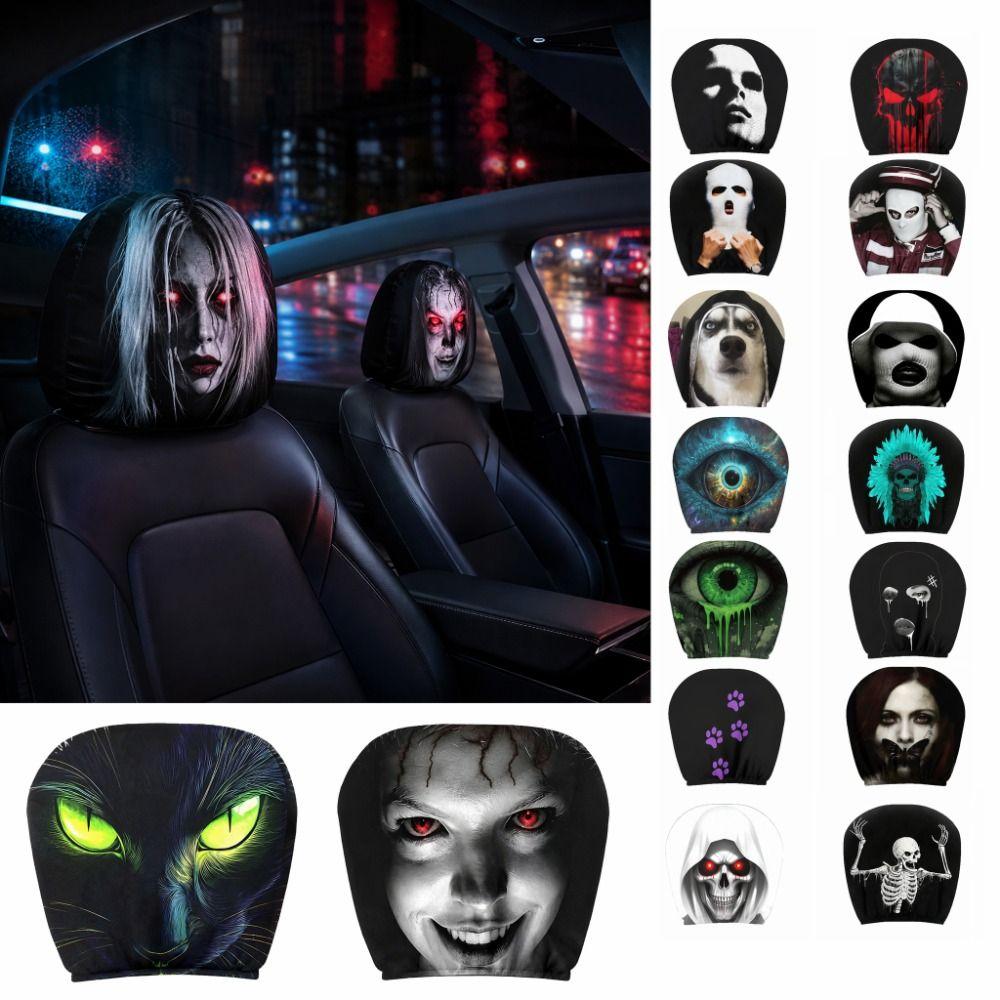 2 Pcs Ghost Headrest Covers Halloween Accessories Car Seat Headcover Car Headrest Covers Halloween