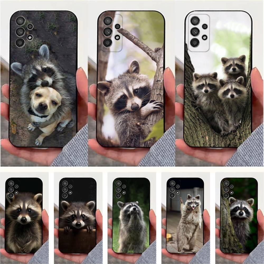 Cute R-Raccoon Phone Case For Samsung S22,S21,S20,S10,S9,S25,S24,S23,Ultra,FE,Plus,Lite,Soft Silicone Black