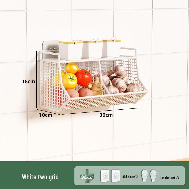 Wall-Mounted Scallion, Ginger & Garlic Storage Basket and Seasoning Box