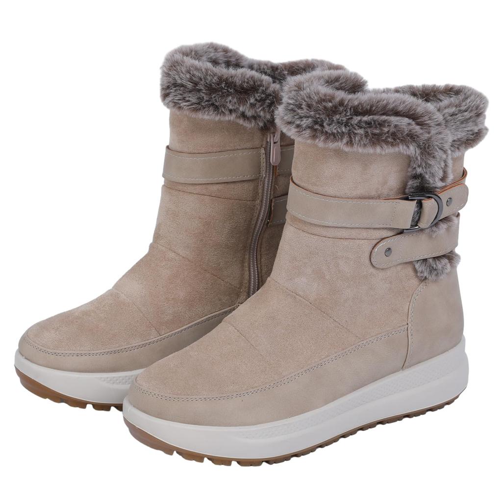PAFHL Suede Snow Stylish Snowshoes Size Women's Boots, Winter, Waterproof, Cold-Resistant, Non-Slip, Fleece-Lined, Warm, (Beige, 23.5cm)