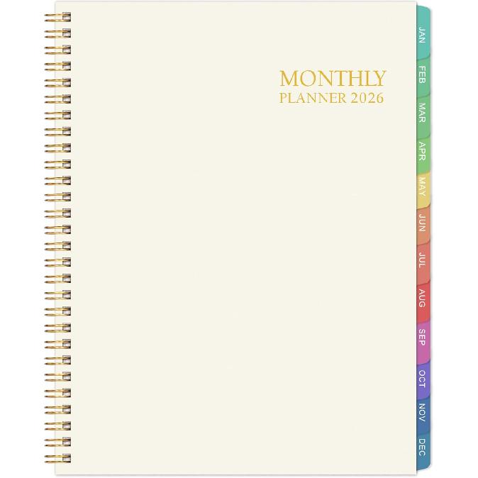 2026 Monthly Planner - Monthly Calendar 2026, 8 x 10 , Transparent PP Cover, Colorful 12 Months Tabs, JAN 2026-DEC 2026, 2026 Calendar Planner