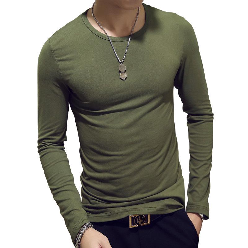 Men's Slim Fit Long Sleeve Military T-shirt - Multi-color, Solid, Crew Neck Pullover (Spring/Autumn Collection)