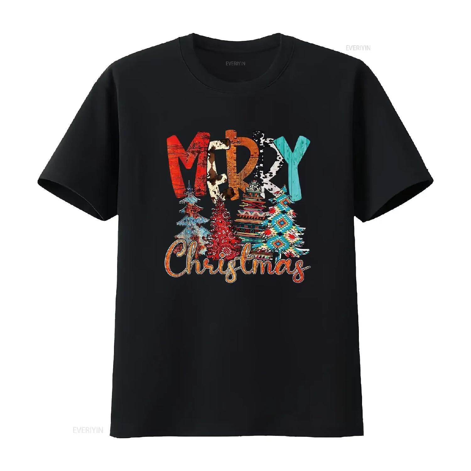 

Merry Christmas Vintage Western Cowhide Turquoise Cowgirl T Shirt vintage Washed Soft Versatile Stylish Stretched homme XXXXXL чорний