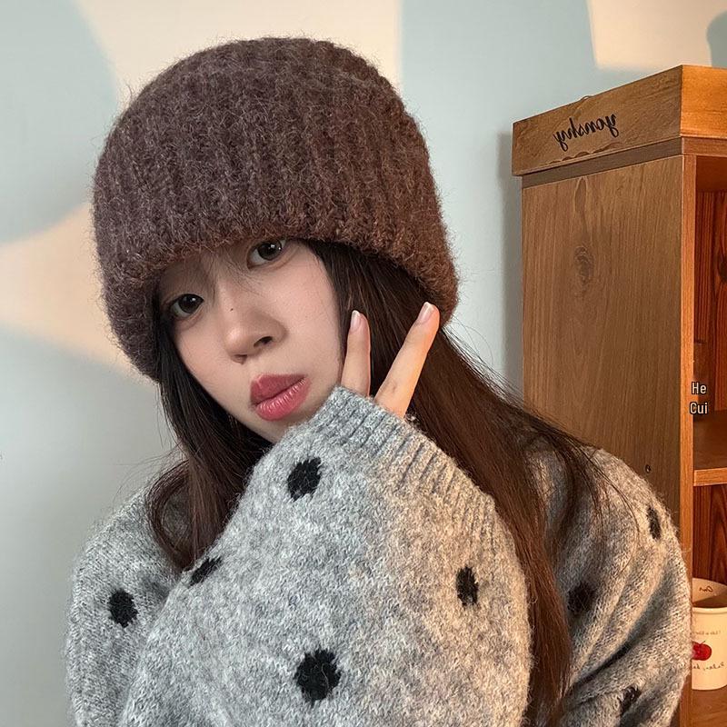 Japanese Style Wool Knit Hat: Versatile, Warm, Ear-Protecting Slouchy Cap for Women with Larger Head Circumference