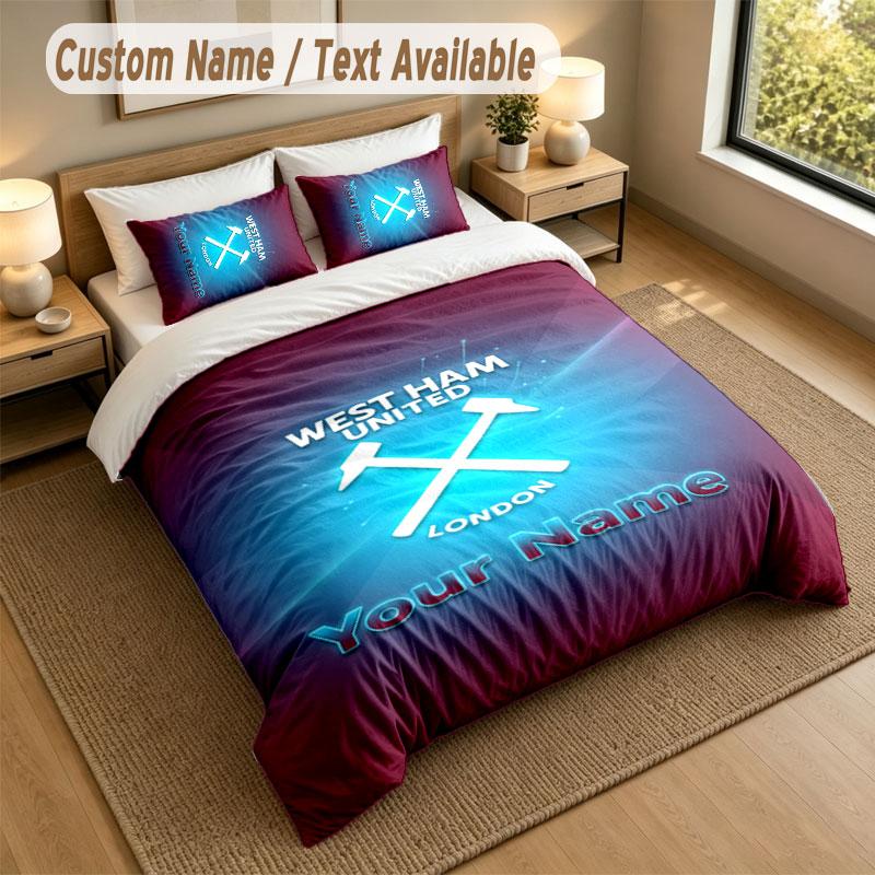 Bedding Set 1 Duvet Cover 2 Pillowcases West Ham United FC Print Soft Bed Linen Bedroom Decor