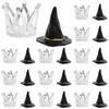 24Pcs Witch Hat and Crown Cake Topper for Kids Birthday Baby Shower Party Decorations Silver Crown Decor Princess Cake Accessory