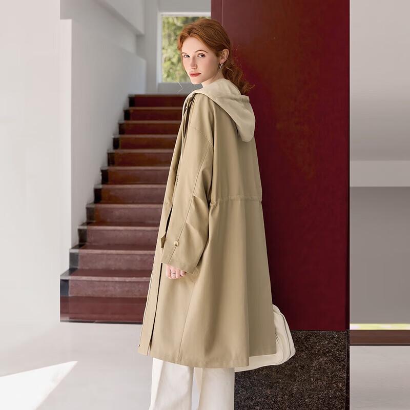 Women's British Style Hooded Mid-Length Trench Coat
