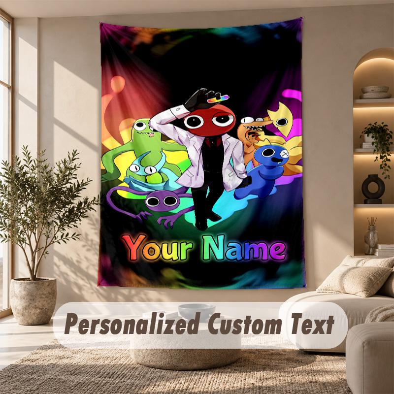 Rainbow Friends Tapestry, Personalized Custom Text, Wall Hanging Tapestry For Living Room Home Wall Decor