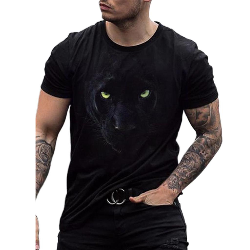 Men Spring Summer Tees Fashion Animal Print Round Neck Short Sleeve 3D T-shirt