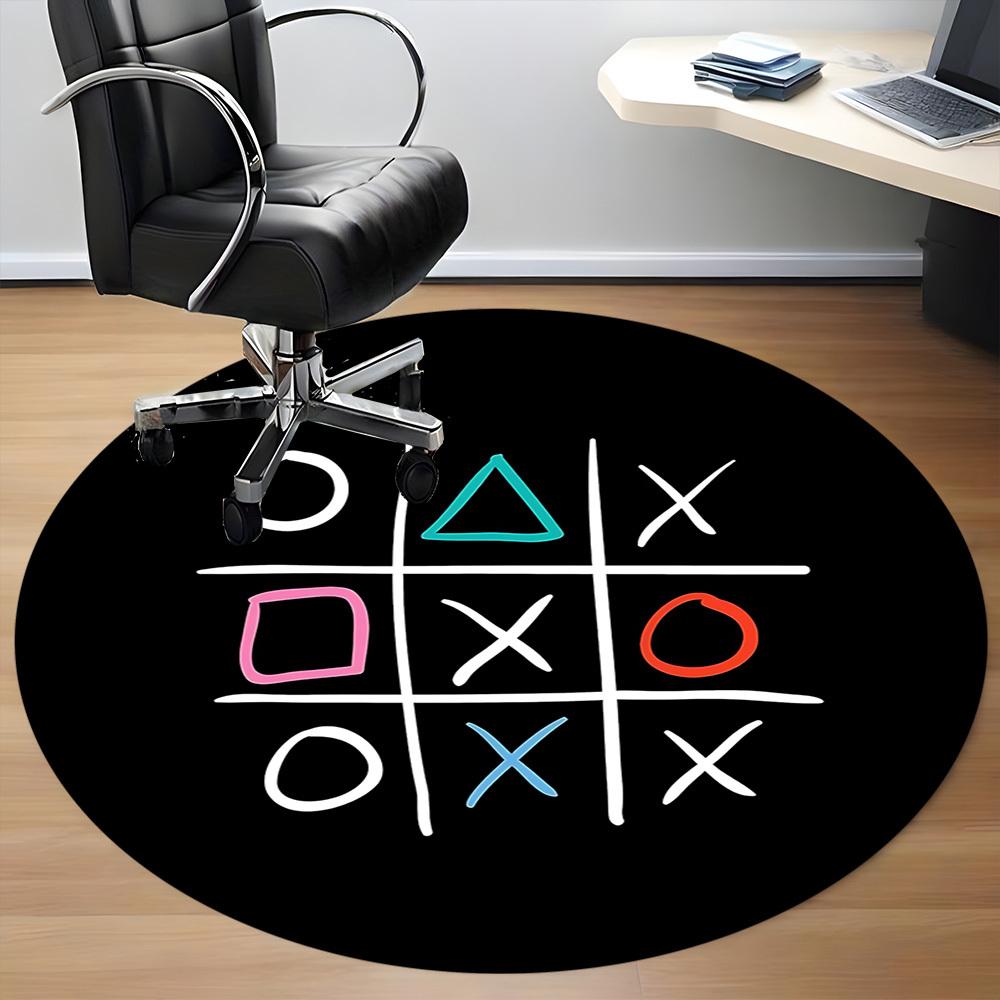 1pc TicTacToe Game Office Round Area Rug, Indoor Mat Suitable ForOffice, Under Office Chairs Bedroom Living Room Home Decor D023