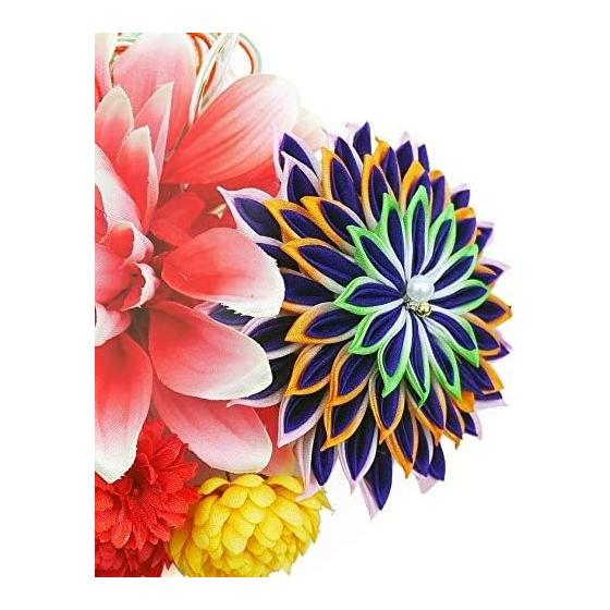 2-Piece Hair Accessory Set: Kanzashi WK-108, Tsumami Zaiku, Large Size, Red, Pink, Purple, Comb, Pin, for Coming-of-Age Ceremony, Furisode, Yukata,