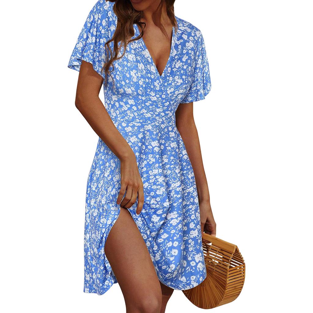 Women's Summer Casual Deep V-Neck Floral Print Dress for Daily Wear