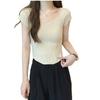 V-neck Short-sleeved Knit Shirt Female Summer Models Positive Shoulder Design Sense Niche Slim Short Irregular Matching Tops Casual Pullovers Tees