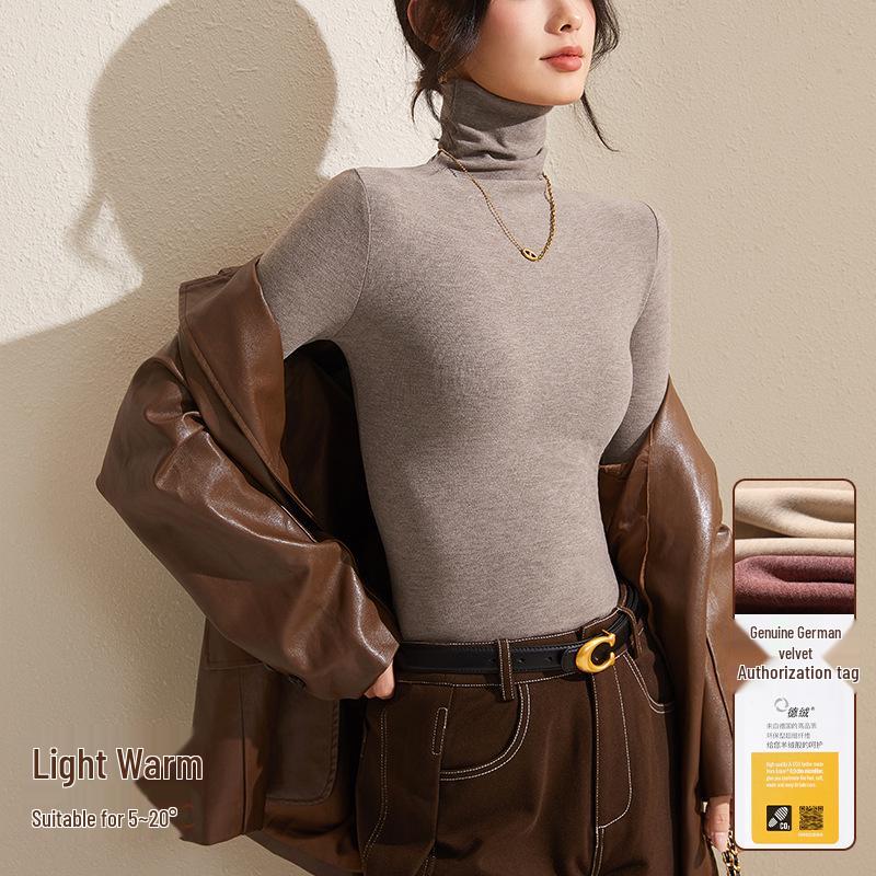 Women's Gray Winter High-Neck Base Layer Shirt - Thick, Warm, Stylish Plus Velvet Inner Wear
