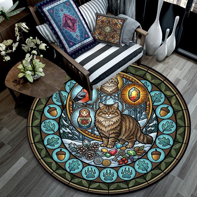 Wild Cats Symbols Round Area Rug Under Office Chairs Bedroom Living Room Home Decor
