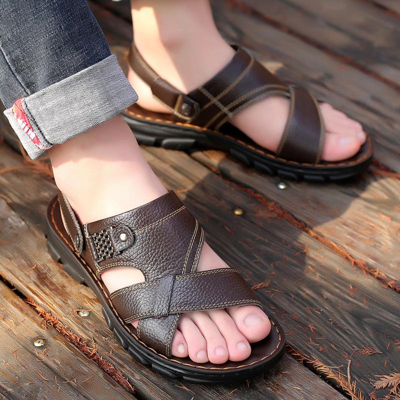 Fashion Classic Men's Sandals Solid Color PU Leather Man Summer Beach Slippers Casual Comfortable Open Toe Sandals Soft Gladiator Sandal