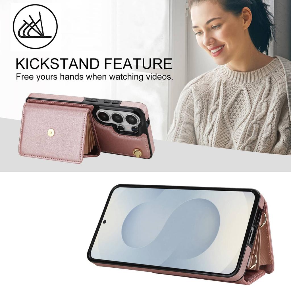 For Samsung Galaxy S26 Ultra S26 Plus S26 PU Leather Wallet Case Flip Cover Card Holder Kickstand Long Lanyard Shockproof Cover