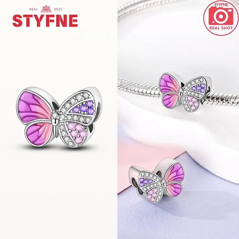Copper Metal Colorful Butterfly Series Charm Bead Components Shiny Zircon Bead Components Compatible With Authentic Original Bracelet High Quality