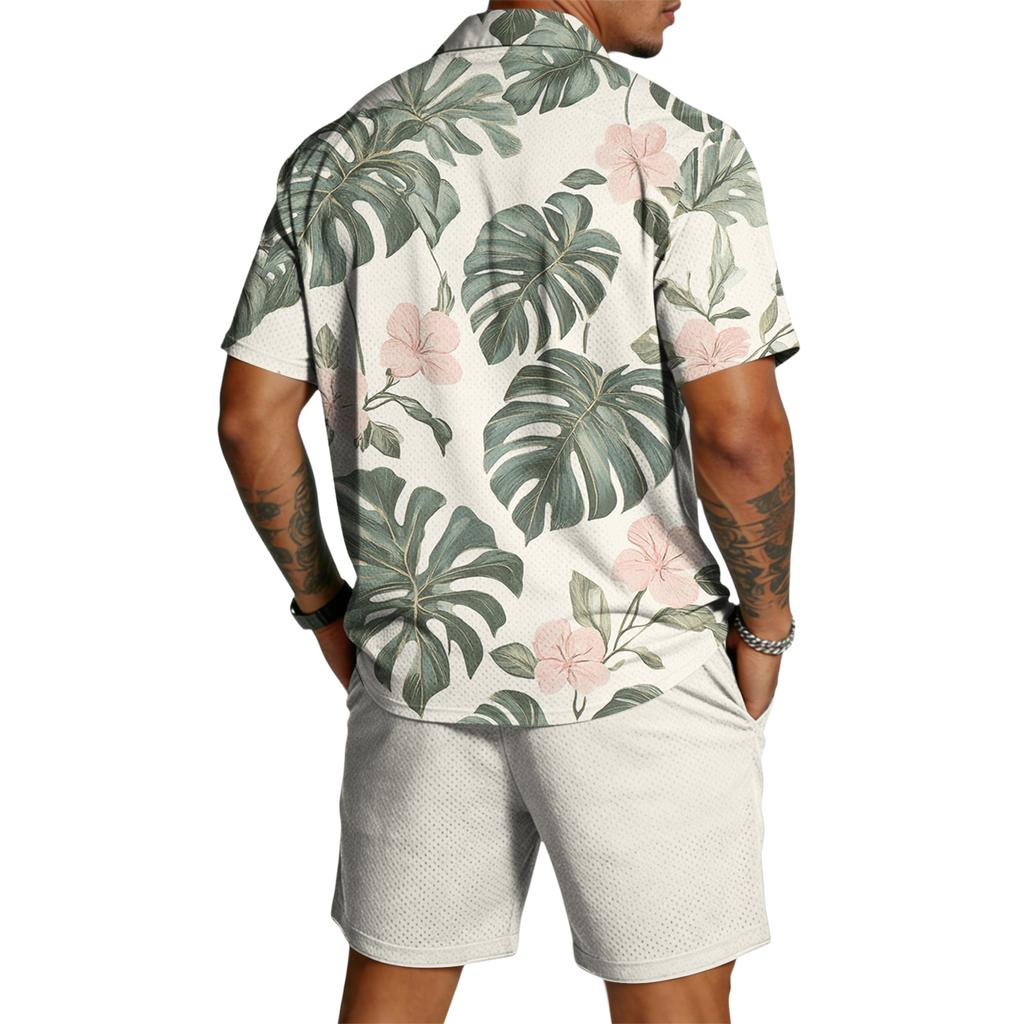 Men's Casual Lightweight Breathable Short-Sleeve Shirt And Shorts Set