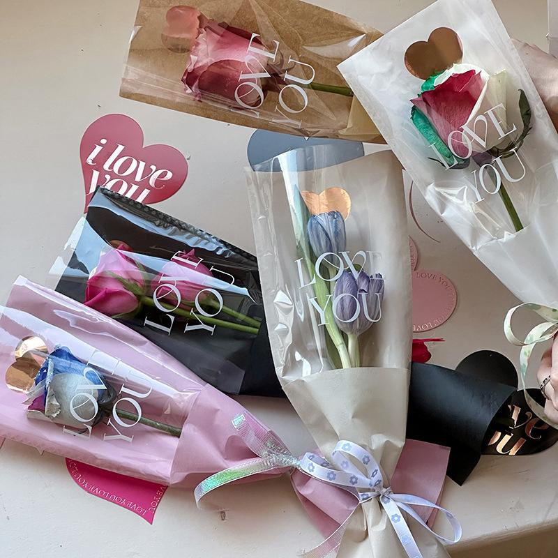 10Pcs Single Rose Sleeves Flower Wrapping Bag Bouquet Packaging Bags Clear Cellophane Floral Wrappers For Valentine'S Day