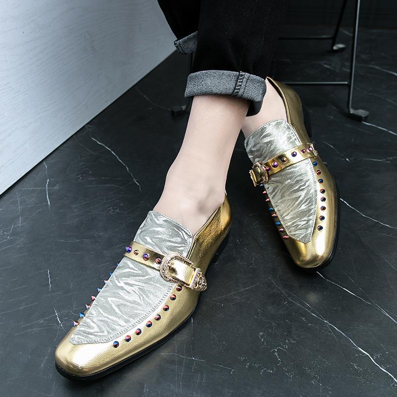 New men's lazy loafers spring rivet pointed Chelsea British large size casual trend leather shoes