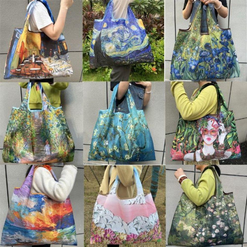 Oil Painting Print Square Shopping Bag Large Capacity Messenger Bag Grocery Bag Shopping Bag