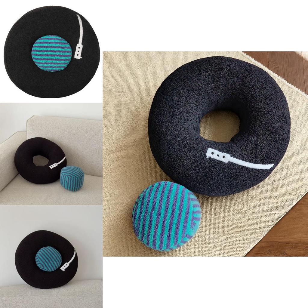 Cute Plush Record Pillow For Sofa And Car Interior Decor With Embroidered Design