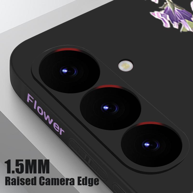 Floral Print Soft Matte Case Cover For Samsung S25 Ultra S24 FE S23 A56 A36 A16 A55 Lens Protection TPU Lanyard Shockproof Silicone Slim Phone Shell