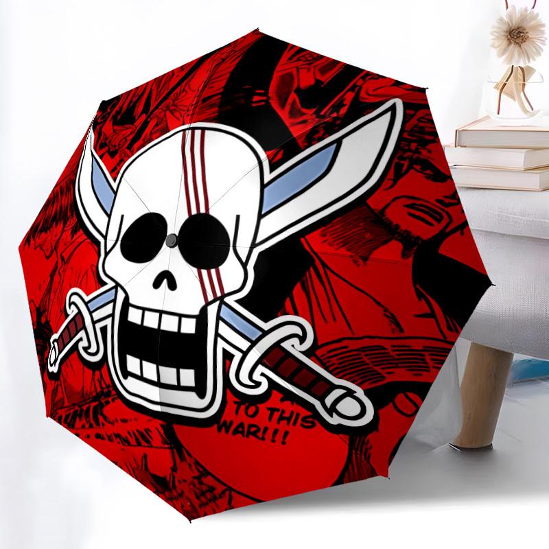 1 Stück One Piece Piratenflagge Totenkopf Automatisches Öffnen/Schließen Faltbarer Tragbarer Regenschirm mit 8-Rippen-Struktur für Damen/Herren, Ganzjahresgebrauch a0901101