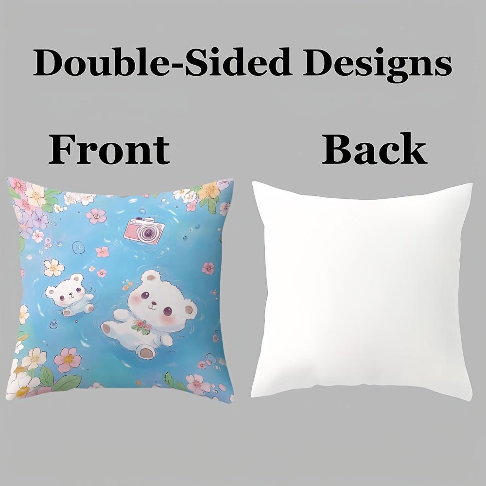 Cute Teddy Bear With Floral Pattern Single-Sided Digital Printing Pillow Cover Short Plush Suitable Living Rooms Bedrooms Sofas